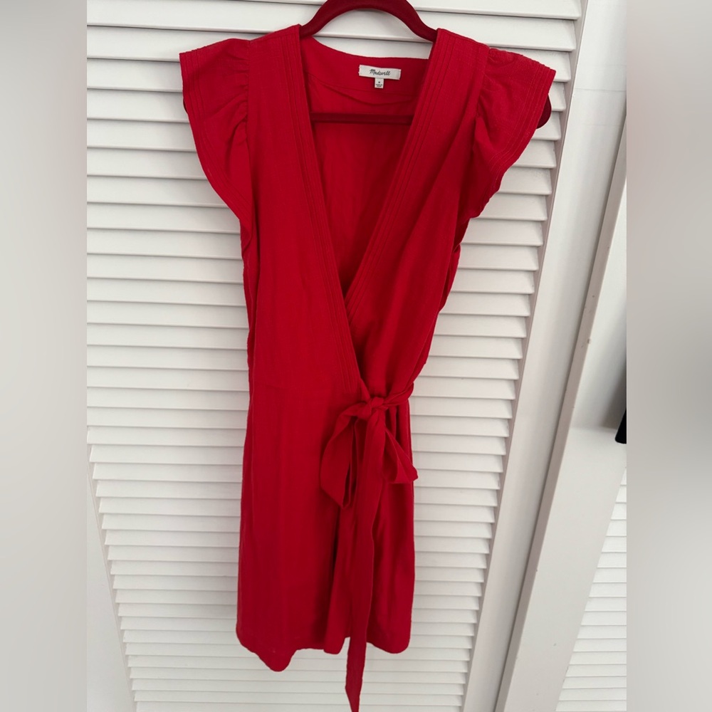 Madewell Red Linen Wrap Dress